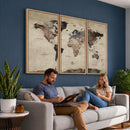 Neutral Watercolor World Map Canvas Wall Art – Framed Earth