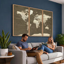 Vintage World Map Canvas Print – Framed Travel Map Wall Art