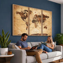 Modern Red and Gray World Map Canvas Print – Framed Wall Art