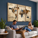 World Map Wall Art – Rustic Earth Tone Canvas Print, Antique