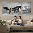 Wild Horses Wall Art Canvas Print – Framed Black and White