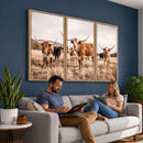 Texas Longhorn Cattle Wall Art Canvas Print, Sepia Western