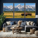 Bison in Mountain Landscape Wall Art Canvas Print – Western by MyGreatCanvas | Canvas Wall Art Prints | Photo Prints & Wall Decor