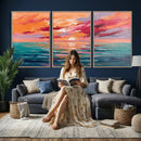 Bold Palette Knife Ocean Sunset Canvas — Orange Pink Teal by MyGreatCanvas | Canvas Wall Art Prints | Photo Prints & Wall Decor