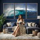 Ocean Wave Canvas Wall Art, Dramatic Teal Blue Seascape Oil by MyGreatCanvas | Canvas Wall Art Prints | Photo Prints & Wall Decor
