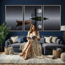 Moonlit Lake Canvas Wall Art, Dreamy Boat Heron Full Moon by MyGreatCanvas | Canvas Wall Art Prints | Photo Prints & Wall Decor