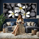Plumeria Frangipani Black Stone Canvas | White Flower Spa by MyGreatCanvas | Canvas Wall Art Prints | Photo Prints & Wall Decor