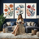 Watercolor Botanical Canvas Wall Art Set, Navy Terracotta by MyGreatCanvas | Canvas Wall Art Prints | Photo Prints & Wall Decor