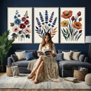 Watercolor Botanical Canvas Wall Art Set, Navy Terracotta by MyGreatCanvas | Canvas Wall Art Prints | Photo Prints & Wall Decor