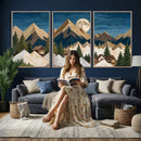 Moonlit Mountain Cabin Wall Art Canvas Print, Rustic Mountain Landscape Canvas Print, Woodland Cabin Wall Decor, Framed Nature Artwork Ready to Hang by MyGreatCanvas | Canvas Wall Art Prints | Photo Prints & Wall Decor