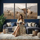 Rustic Texas Longhorn Cow Canvas Wall Art Print, Rustic Farm Animal Photography Print, Farmhouse Country Decor, Western Ranch Art by MyGreatCanvas | Canvas Wall Art Prints | Photo Prints & Wall Decor