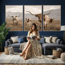Rustic Texas Longhorn Cow Canvas Wall Art Print, Rustic Farm Animal Photography Print, Farmhouse Country Decor, Western Ranch Art