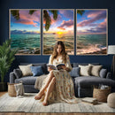 Hawaii Beach Sunset Canvas Wall Art Print, Tropical Ocean Landscape Artwork, Palm Tree Coastal Decor for Living Room Bedroom by MyGreatCanvas | Canvas Wall Art Prints | Photo Prints & Wall Decor