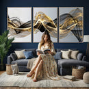 Black and Gold Abstract Wall Art, Modern Wave Canvas Print, Elegant Flowing Smoke Art, Luxury Living Room Decor by MyGreatCanvas | Canvas Wall Art Prints | Photo Prints & Wall Decor