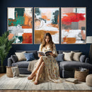 Blue Teal Abstract Canvas Wall Art, Modern Textured Painting Print, Navy Orange White Contemporary Art, Neutral Living Room Decor, Office Art by MyGreatCanvas | Canvas Wall Art Prints | Photo Prints & Wall Decor