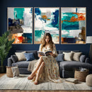 Blue Teal Abstract Canvas Wall Art, Modern Textured Painting Print, Navy Orange White Contemporary Art, Neutral Living Room Decor, Office Art by MyGreatCanvas | Canvas Wall Art Prints | Photo Prints & Wall Decor