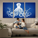 Large 3-Panel Blue Octopus Canvas Wall Art | Coastal Marine by MyGreatCanvas | Canvas Wall Art Prints | Photo Prints & Wall Decor