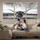 Longhorn Black and White Wall Art – Rustic Western Bull