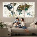 Vintage World Map Wall Art Canvas Print, Framed Rustic Earth