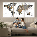 Modern Metallic World Map Canvas Wall Art – Framed