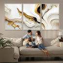 Gold Waves on Pure White Canvas – Gold Abstract Art for