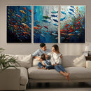 Modern Abstract Fish Shoal Wall Art Canvas Print, Colorful
