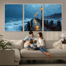 Stormy Night at Beach Pier Oil Painting Large Wall Art