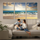 Golden Sunset Beach Triptych Canvas Wall Art for Living Room