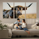 Texas Bull Longhorn Wall Art Canvas Print for Farm House