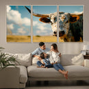 Longhorn in the Prairie - Stunning Ranch-Style Triptych Wall