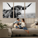 Texas Cow Longhorn Wall Art Canvas Print in Black and White by MyGreatCanvas | Canvas Wall Art Prints | Photo Prints & Wall Decor