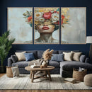 Golden Petal Wall Art Canvas Print - Silhouette Woman Wall