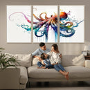 Watercolor Vibrant Octopus Wall Art Canvas Print | Abstract