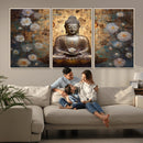 Golden Buddha Wall Art Canvas Print | Zen Meditation Floral