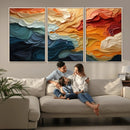 Blue Orange Abstract Wave Wall Art Canvas Print, Framed Blue