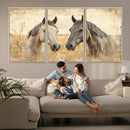 Chines Ink Style Grunge Horses Wall Art Canvas Print