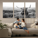Scottish Highland Cow Wall Art | Black and White Canvas