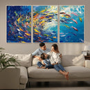 Colorful Swirling Fish School Wall Art Canvas Print |
