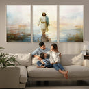 Framed Jesus Walking on Water Wall Art - 3-Panel Christian