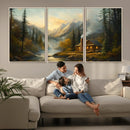 Wood Cabin Retreat Mountain at Sunset Wall Art Print -
