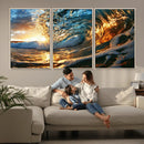 Ocean Wave at Sunset Canvas Wall Art – Vibrant Coastal Beach
