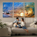 Ocean Wave at Sunset Canvas Wall Art – Vibrant Coastal Beach