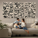 Abstract Love and Chaos Canvas Print, Black Symbols on Beige