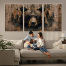 Rustic Grizzly 399 Wall Art | Triptych Canvas Print | Rustic