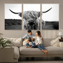 Highland Cow Wall Art | Black and White Farmhouse Decor |