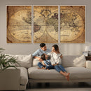 Vintage World Map Wall Art Canvas – Antique Style Push Pin