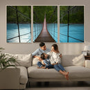 Suspension Bridge Over River Canvas Art | 3-Panel Nature by MyGreatCanvas | Canvas Wall Art Prints | Photo Prints & Wall Decor