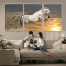 Large Wall Art Canvas Print – White Jumping Horse Sunset
