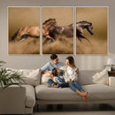 Large Wall Art Canvas Print – Two Running Brown Horses