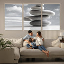 Still Life Black and White Zen Stones Wall Art Canvas,